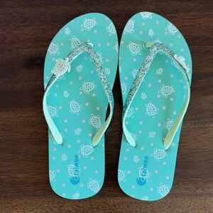 Kids Turquoise Flip Flops with Glitter Straps